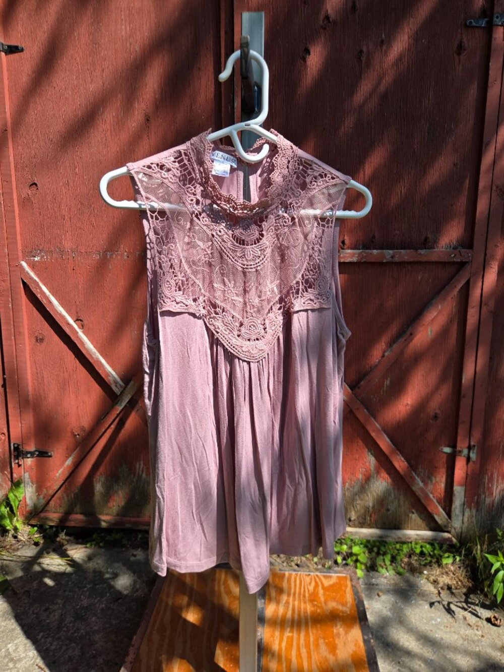 Venus Dusty Pink Lace Mock Neck Sleeveless Top | Women's Size Large